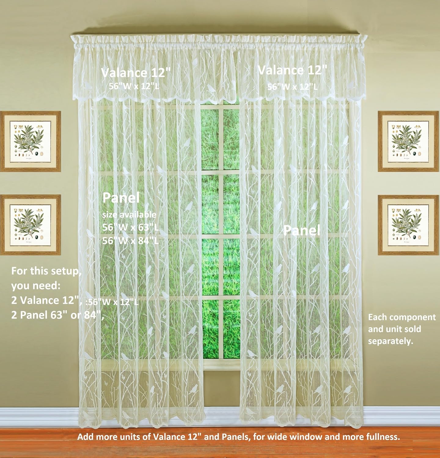 Today's Curtain, Songbird Semi-Sheer Lace Panel 84", Ivory, 56" W x 84" L