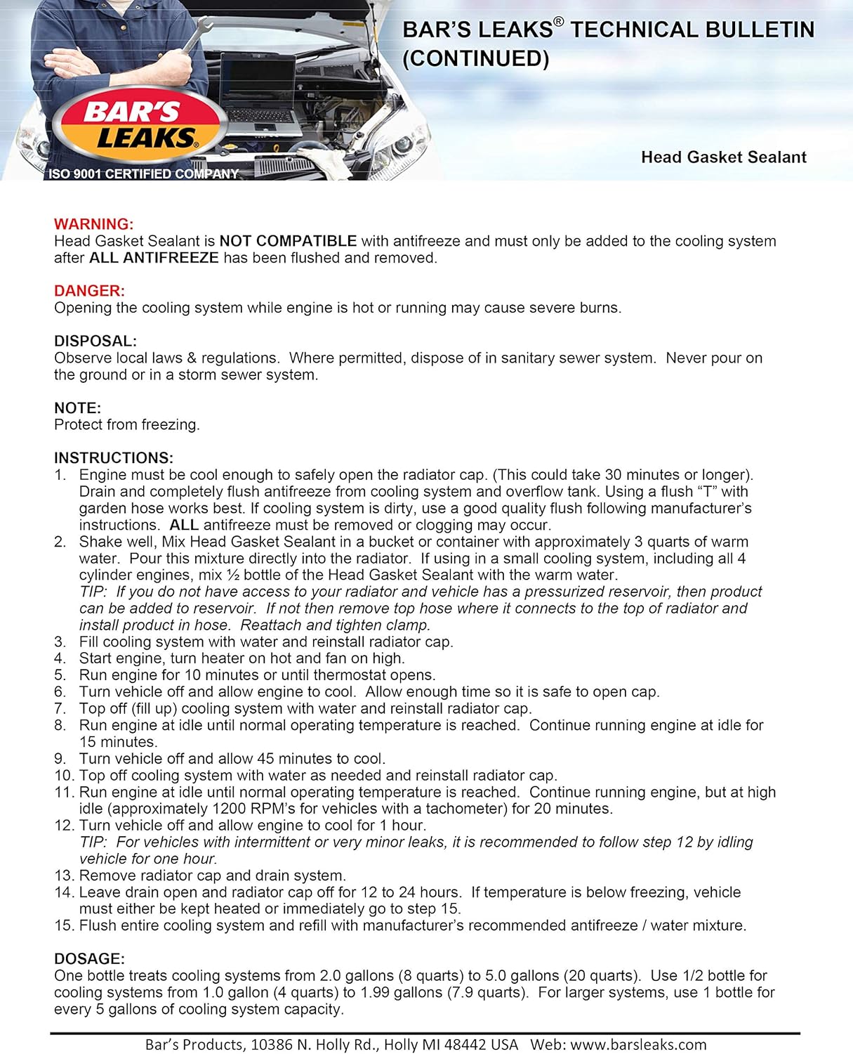 Bar's Leaks 1100 Head Gasket Repair - 20 oz. : Automotive