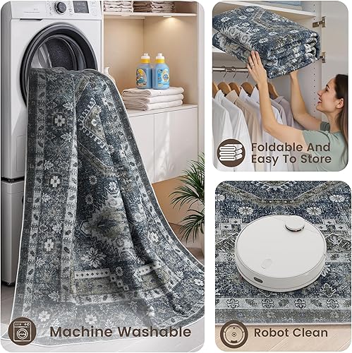 Miniatura 8 de Rugland Alfombras de área de 8 x 10 pies, resistentes a las manchas, lavables, antideslizantes, para sala de estar, alfombras tribales vintage