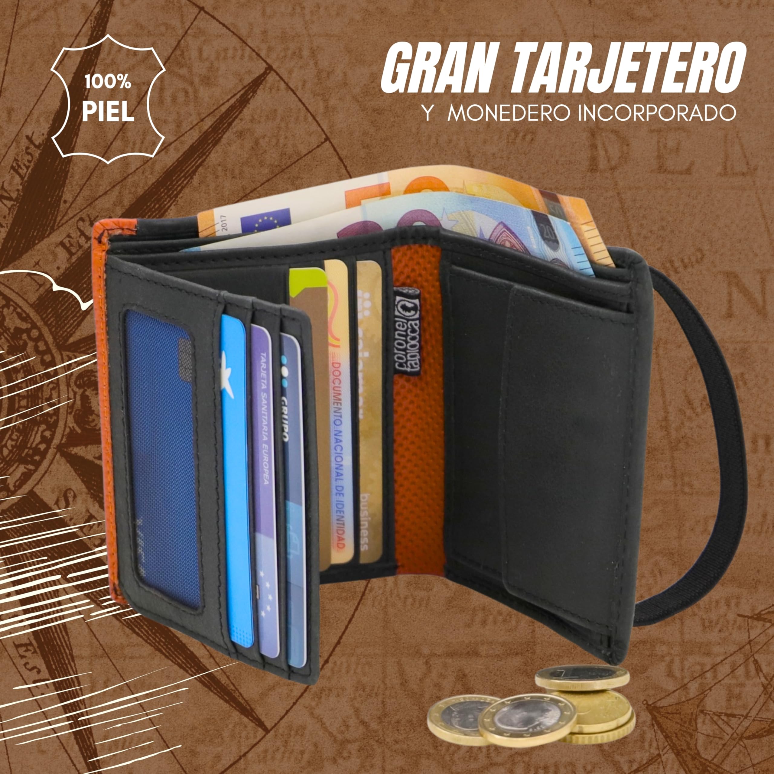 Coronel Tapioca Cartera Hombre con Monedero Gran Capacidad