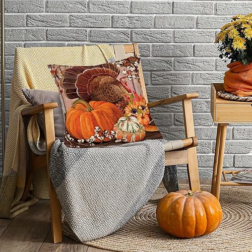 Miniatura 5 de Fundas de almohada decorativas de pavo de Acción de Gracias de 22 x 22 pulgadas, fundas decorativas para el hogar, sofá, decoración de sofá, funda