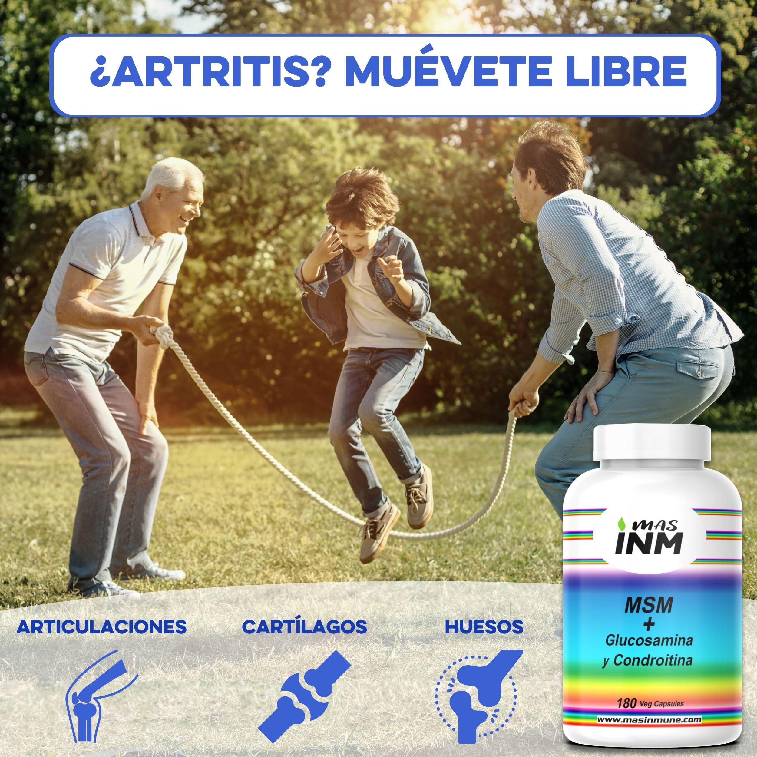 MSM con Glucosamina y Condroitina – Antiinflamatorio Natural que Reduce el Dolor – Para Articulaciones – Fortalece Cartílagos y Huesos – Sin Aditivos -180 Cápsulas – Alta Dosis 2100 mg - Masinmune