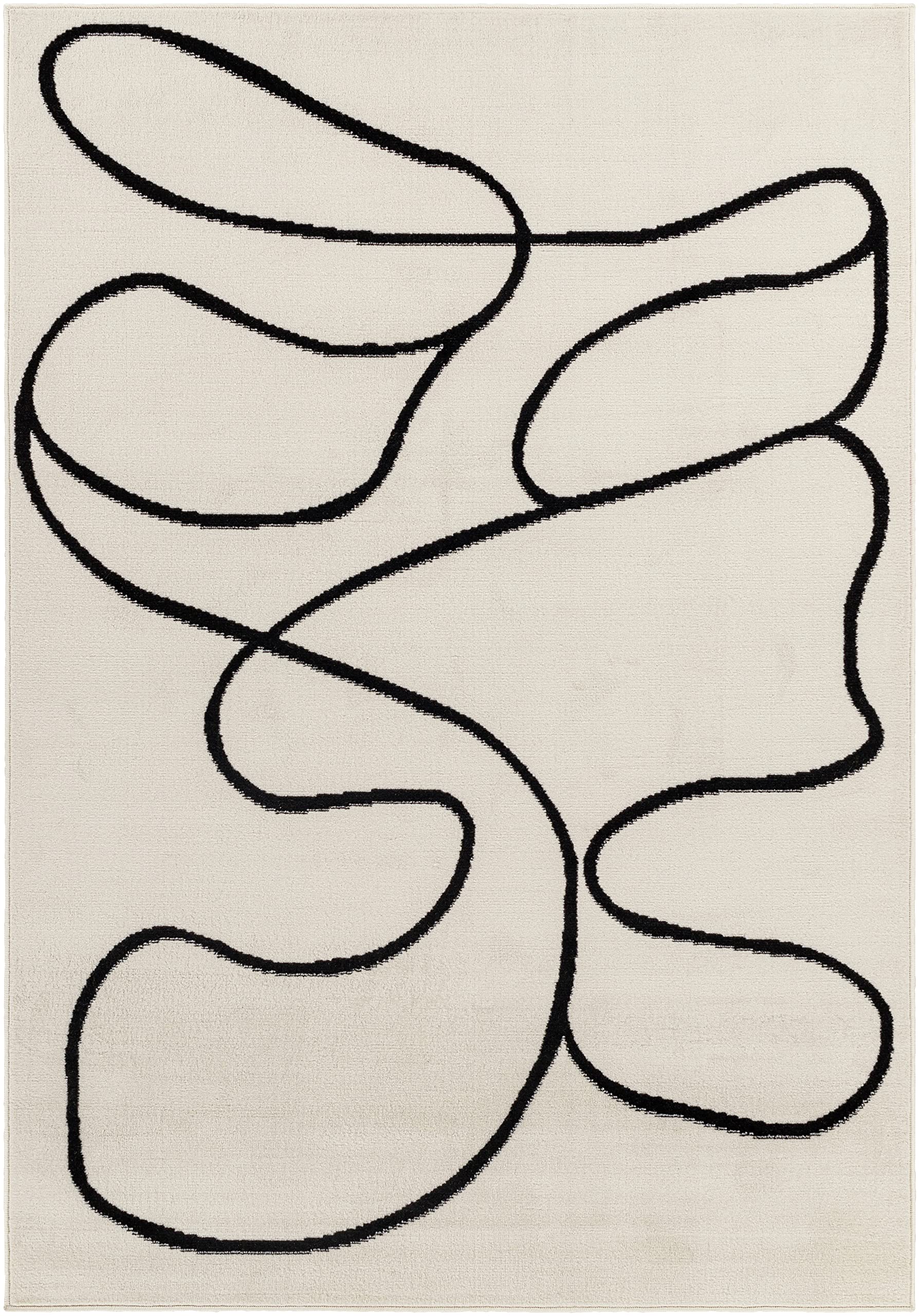 Surya Fremont Tapis de Salon Moderne – Design Abstrait Aspect marbre pour Salon, Salle à Manger, Chambre à Coucher – Tapis en marbre Doux, à Poils Courts, Grand 152 x 213 cm, Noir
