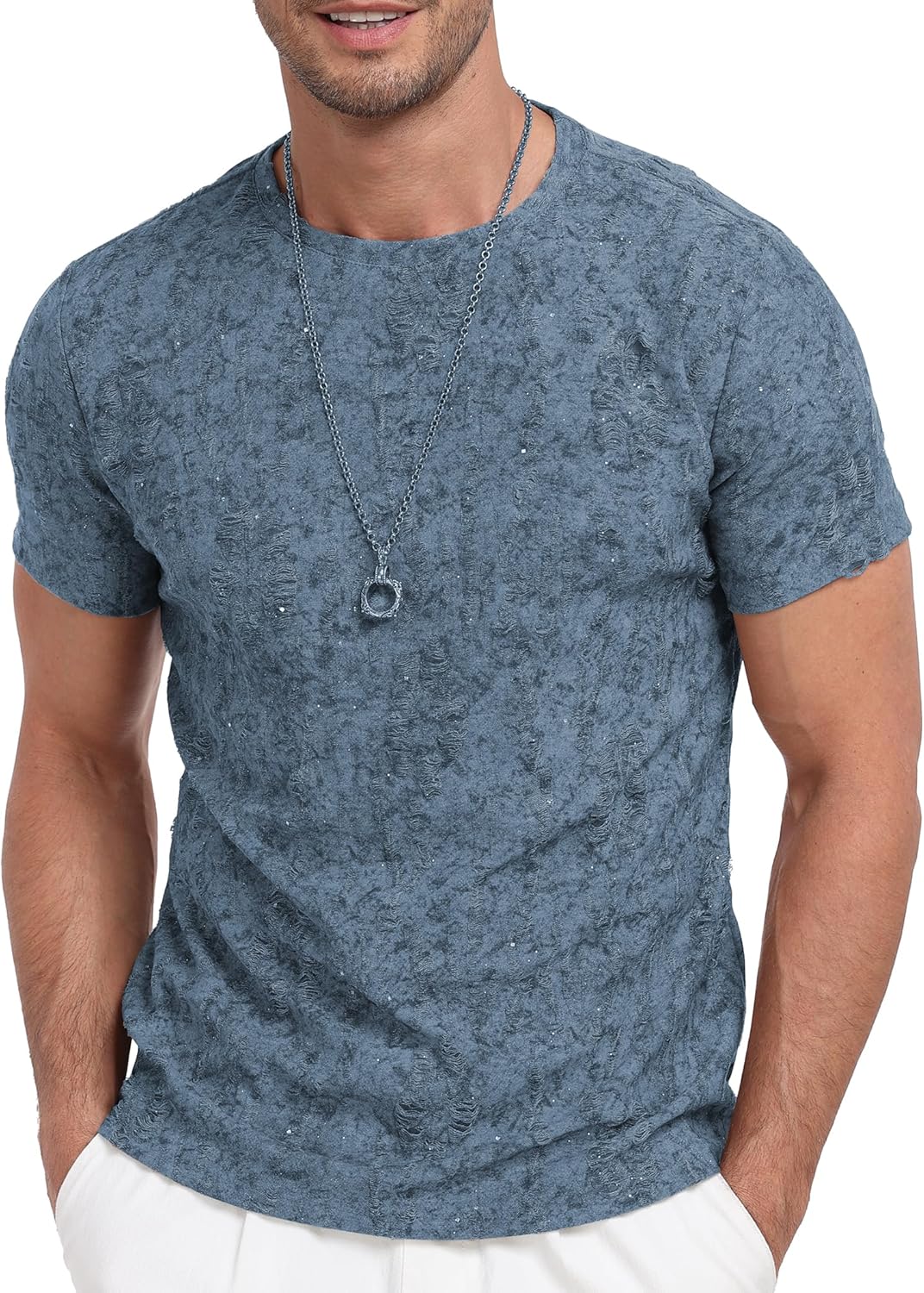 YYA Mens Tees Fashion Sarkly T-Shirt Short Sleeve Summer Casual Tshirts for Men Blue XX-Large