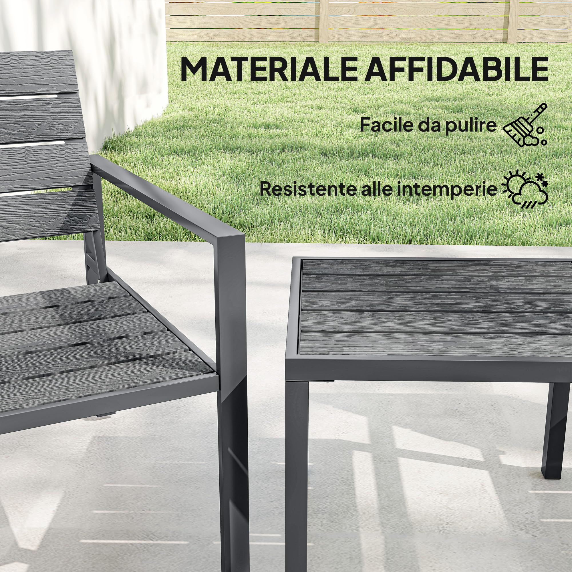 Outsunny Set da Bistrò 3 Pezzi, Set da Giardino in Metallo con Sedie HDPE e Tavolo, Grigio Scuro