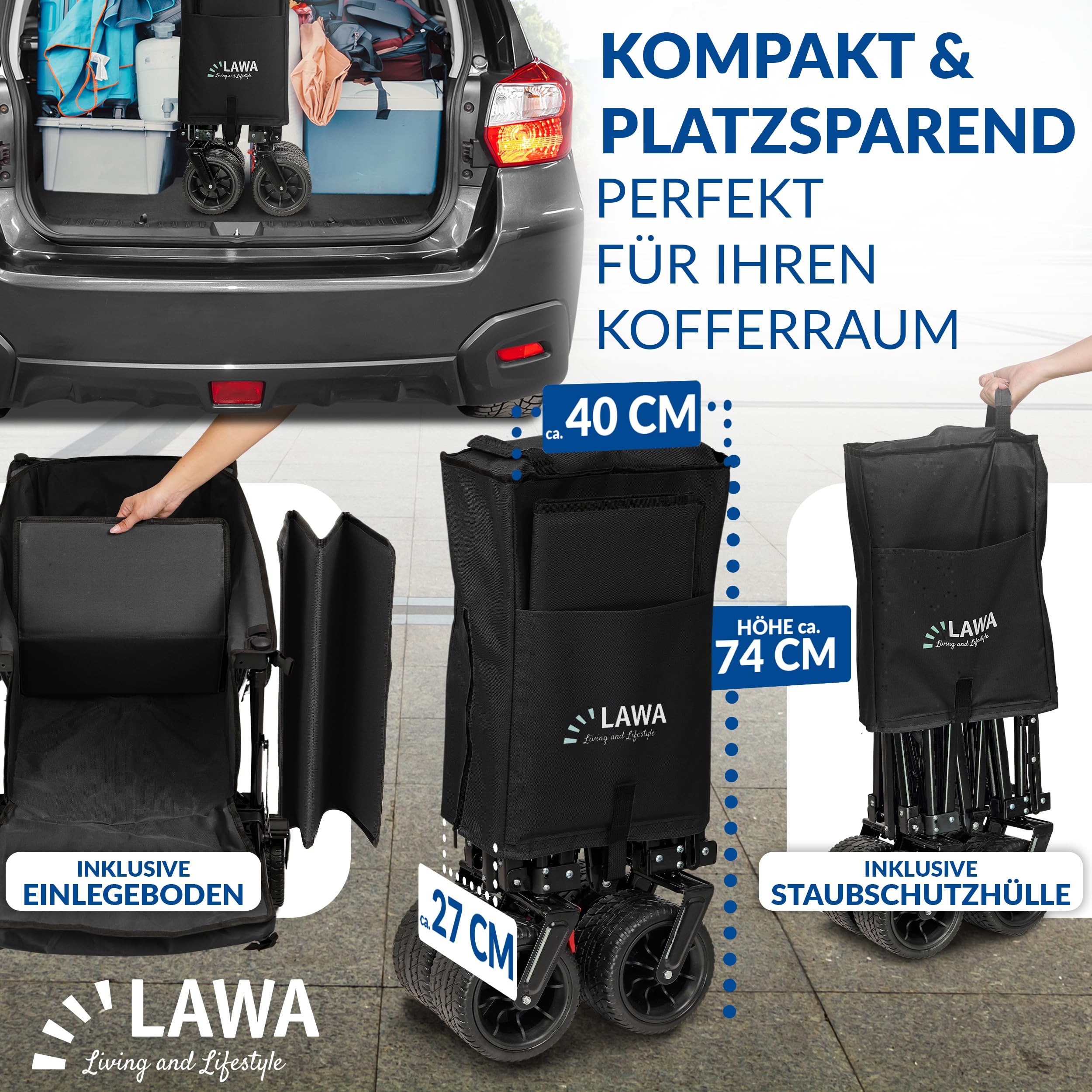 Opvouwbare Bolderkar met Dak verlengbaar Vouwwagen met Achterklep Rem tuinwagen Transportwagen Bolderkar Opvouwbaar Strand Draagvermogen 100kg Strandkar hondenkar
