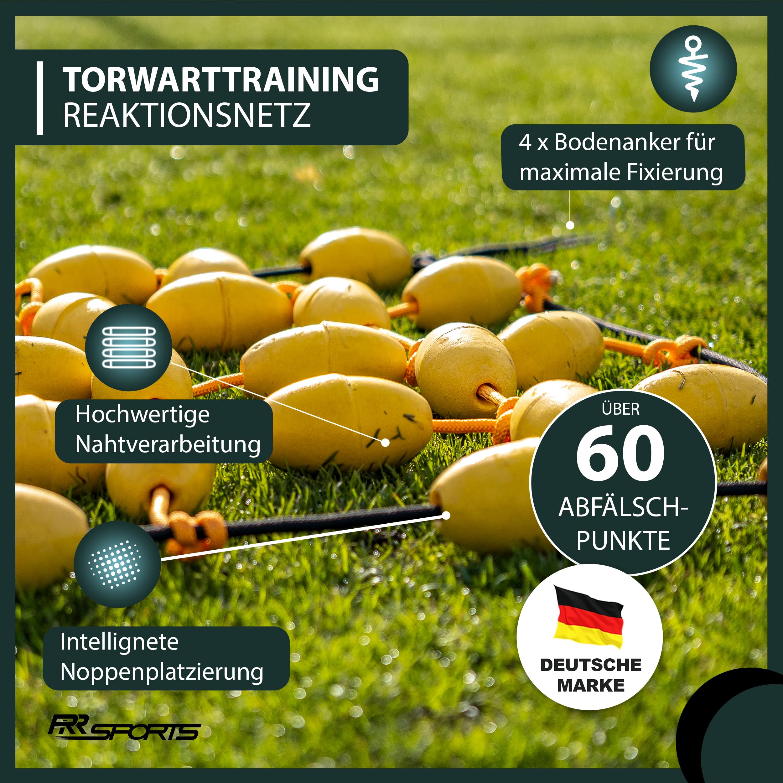 Profi Torwart Reaktionsnetz Fußball Boden-Netz Ball Abfälscher Equipment zum Torwarttraining - Soccer Goalkeeper Zubehör Ballabfälscher inkl. Tragerucksack