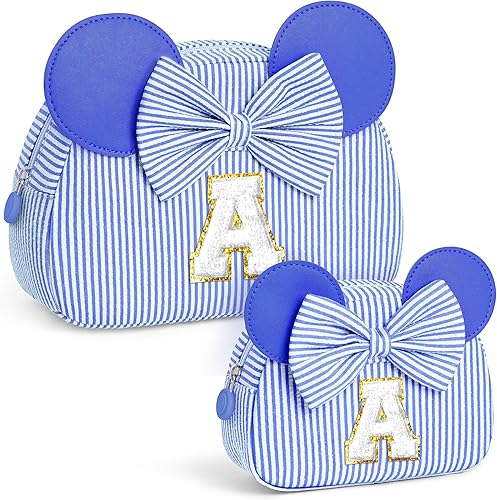 Vista 14 de Regalos de Navidad para niñas, bolsa de maquillaje con inicial, bolsas de cosméticos, bolsa de maquillaje de viaje, regalos de cumpleaños Azul