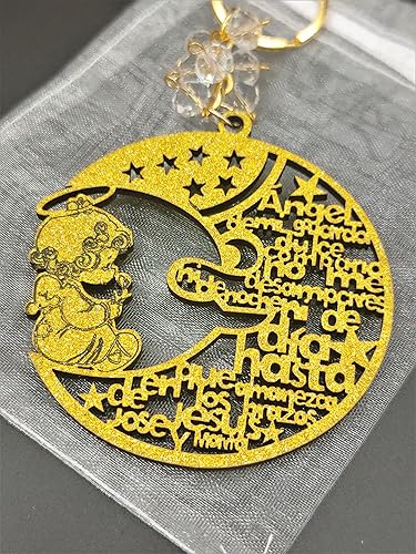 Miniatura 7 de Solkool 12 llaveros de madera con diseño de luna de ángel, regalos de bautismo con ángeles para niña, baby shower, recuerdos de bautizo con bolsas