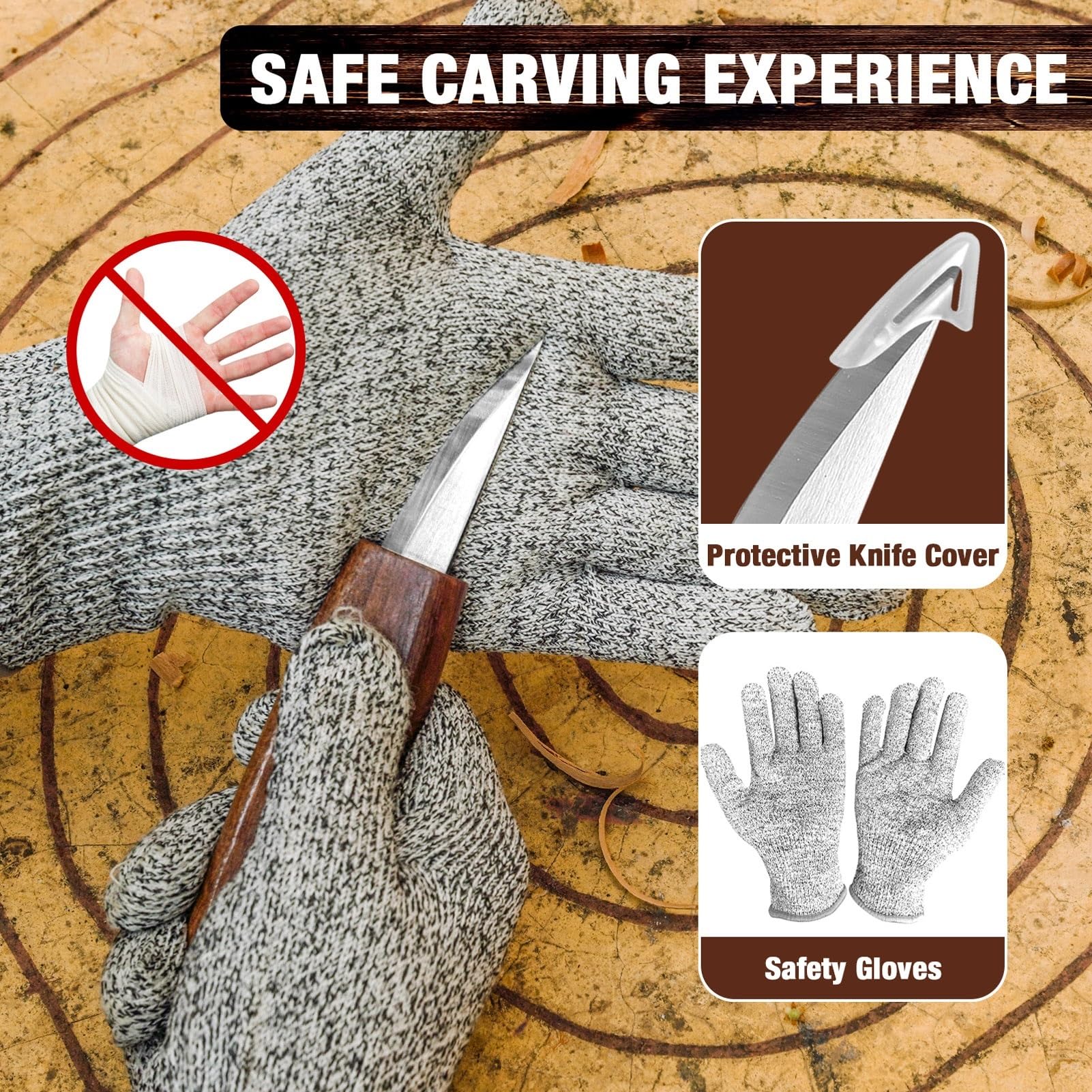 K KERNOWO - Juego de herramientas de carpintería 23 piezas, kit de tallado de madera para amantes del bricolaje principiantes, incluye bloques de madera de tilo, bolsa de almacenamiento de PU