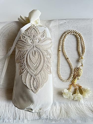 Alfombra de oración musulmana, bolsa y cuentas de oración I Perfect Islamic Gift I Mawlid Gift I Prayer Rug Travel I Muslim para hombres y mujeres,