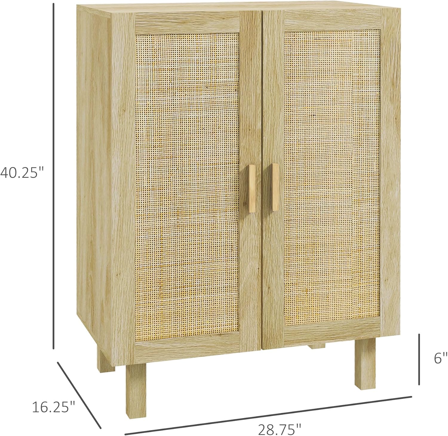 Natural Rattan Door Freestanding Home Bar Cabinet with Adjustable Shelves