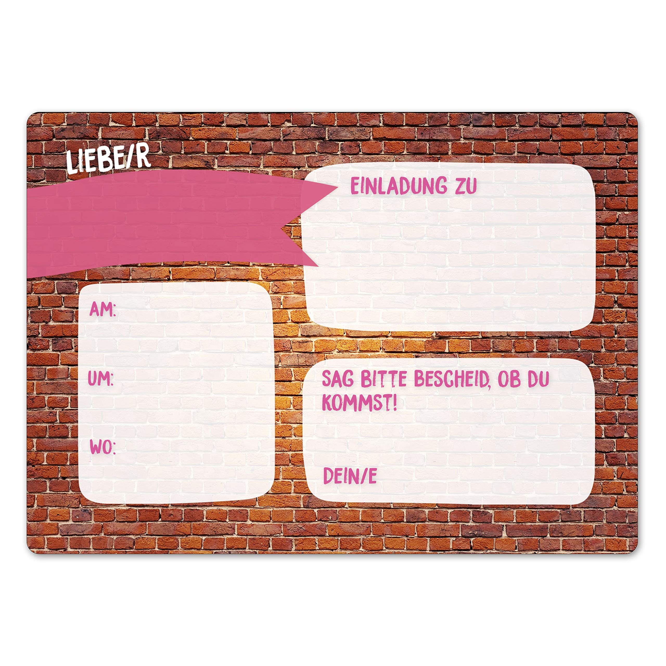 12 Biglietti D'Invito Compleanno Ragazze – Motivo Graffiti Rosa, DIN A6 Con Angoli Arrotondati, Carta Pregiata 300 G/m², Made In Germany