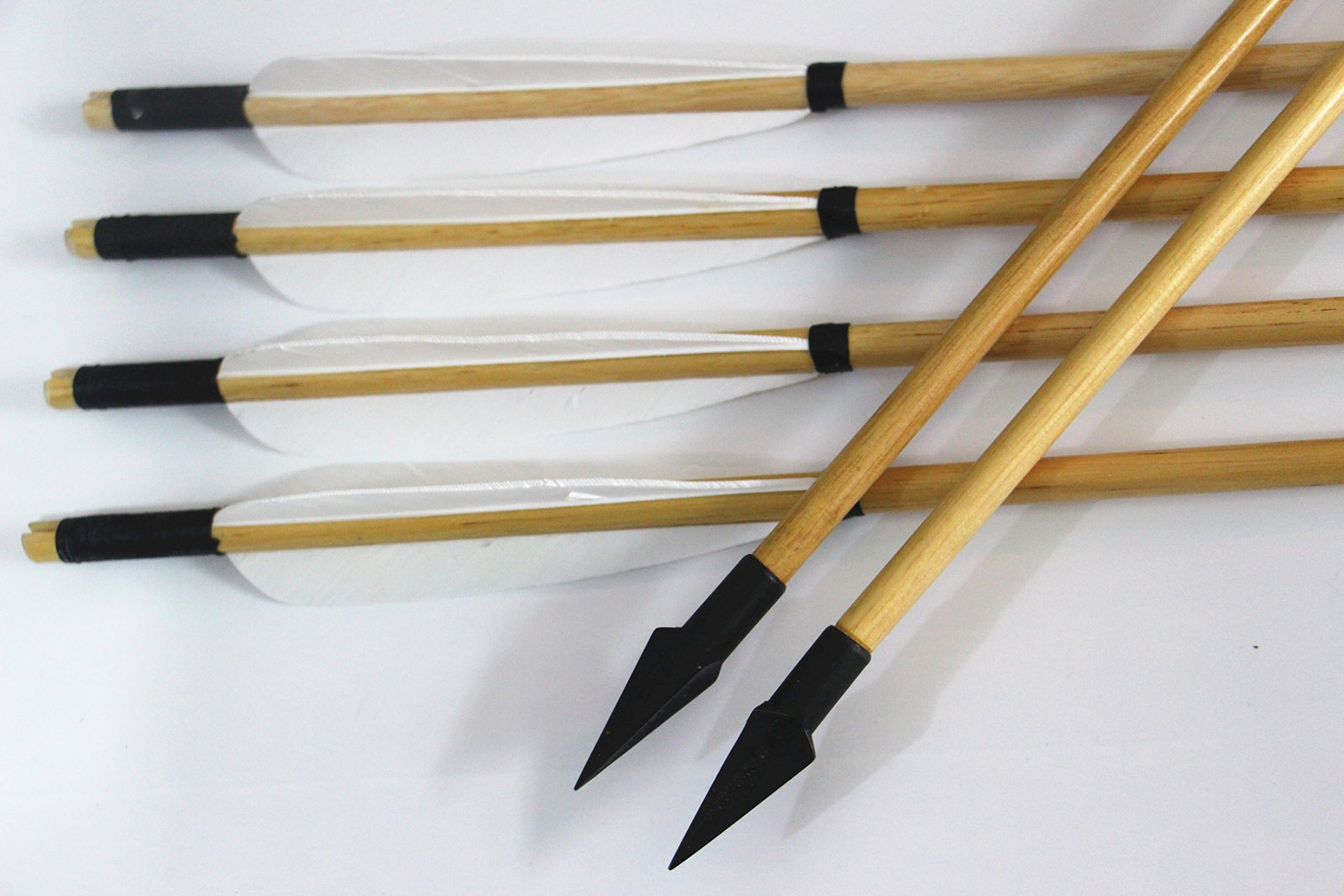 6 Pcs/Lot 33'' White Wooden Arrows with Turkey Feather Sharp Iron Tips Bow and Arrow Hunting
