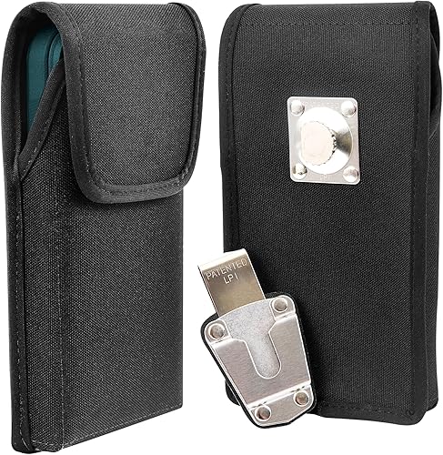 Funda tipo tortuga diseñada para iPhone 14 Pro Max, 14 Plus, 12 y 13 Pro Max, funda vertical de nailon negro con clip giratorio para cinturón Funda tipo tortuga diseñada para iPhone 14 Pro Max, 14 Plus, 12 y 13 Pro Max, funda vertical de nailon negro con clip giratorio para cinturón