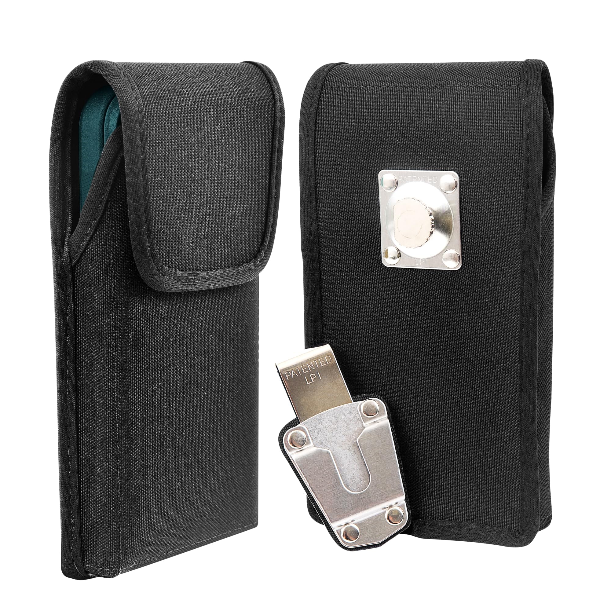 Turtleback Premium Nylon Phone Holster for iPhone 14 Pro Max, 14 Plus, 12 & 13 Pro Max – Black Phone Belt Holder Fits Slim Cases – Phone Holster with Exclusive Metal Belt Clip, Magnetic Closure
