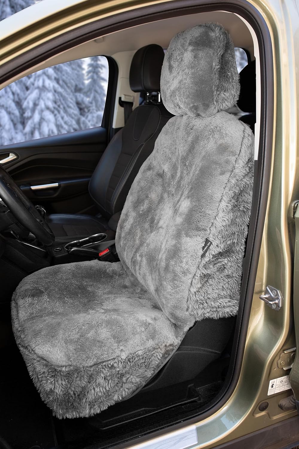 ZONETECH Sheepskin Seat Covers Fuzzy Car Seat Covers Grey Australian Merino Wool Fluffy Fur Auto Accessories All Season Protection for Your Seats Universal Fits Most Car SUV Airbag Compatible - Image 8