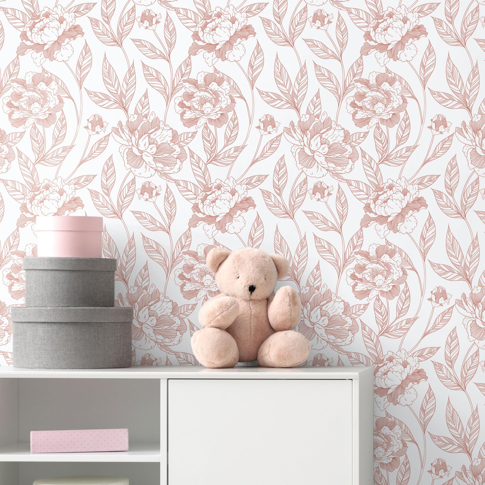 Timeet Pink Floral Wallpaper Peel and Stick Wall Paper Modern for Bedroom Bathroom Removable Self Adhesive Contact Paper 17 in x 78.7 in