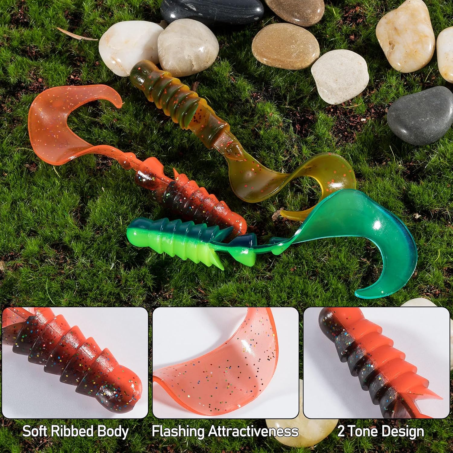 Dr.Fish 10 Pack Grub Fishing Lures 4" Soft Plastic Baits Worm Grub Bass Fishing Lures Swimbait Walleye Saltwater Freshwater