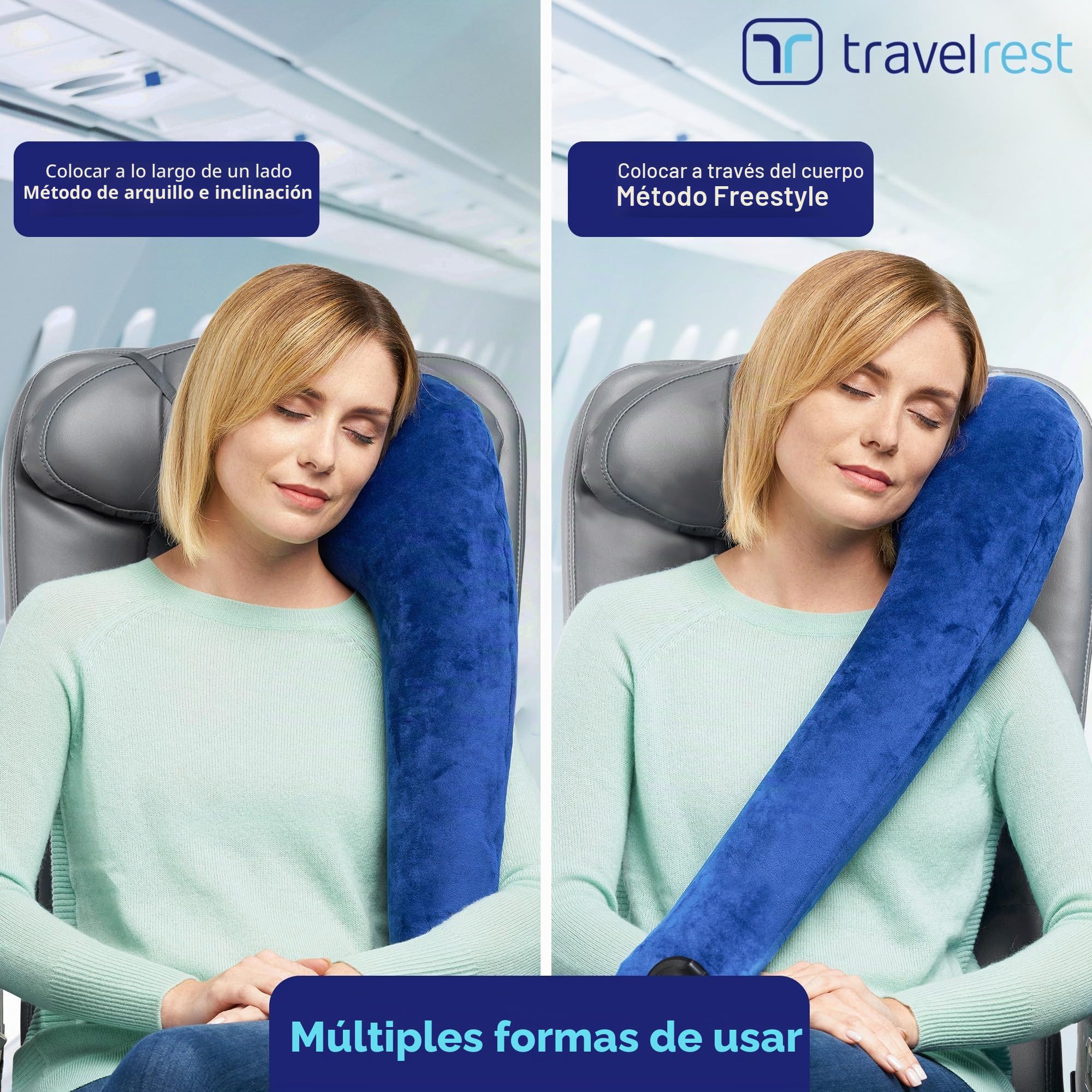 travelrest Todo en Uno Almohada de Viaje de Primera Calidad/Almohada para el Cuello-Funda Lavable de Felpa con Espuma Viscoelástica-Ideal para el Avión, Coche, Tren, Autobús, Silla de Ruedas, Oficina