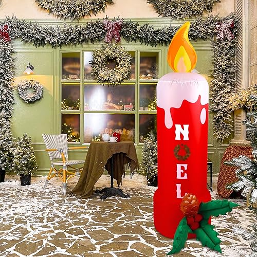Miniatura 5 de Leyndo Vela inflable de Navidad de 7 pies para decoración al aire libre con luces LED integradas para Navidad, decoración de césped inflable para