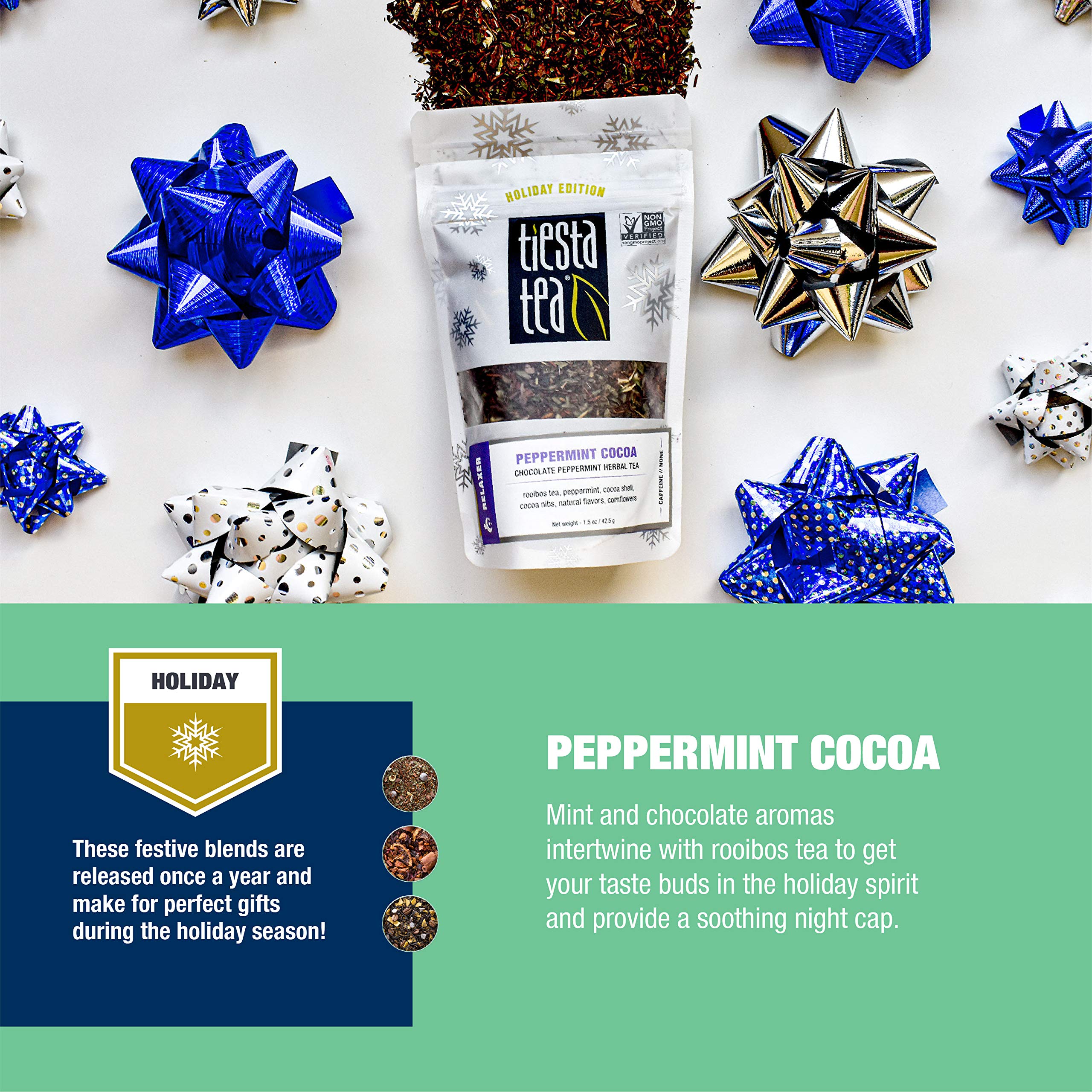 Tiesta Tea - Cocoa Mocha, Loose Leaf, Tiramisu Coffee Black Tea, Premium High Caffeinated Blend, Holiday, Make Hot or Iced & Brews Up to 25 Cups, 1.8 Ounce Resealable Pouch: Cozy Peppermint Cocoa Pouch - 25 Cups