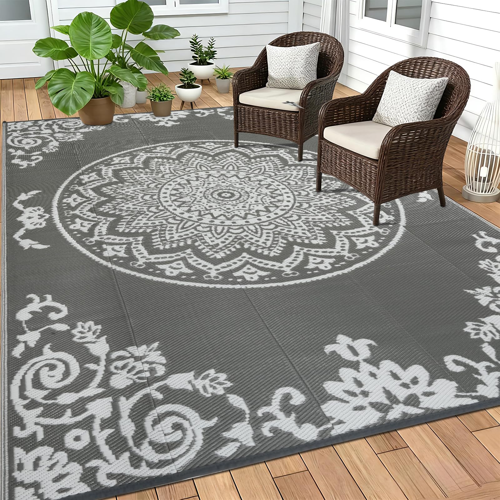 Homcomodar Outdoor Teppich Wetterfest Terrasse Balkon Garten Teppich