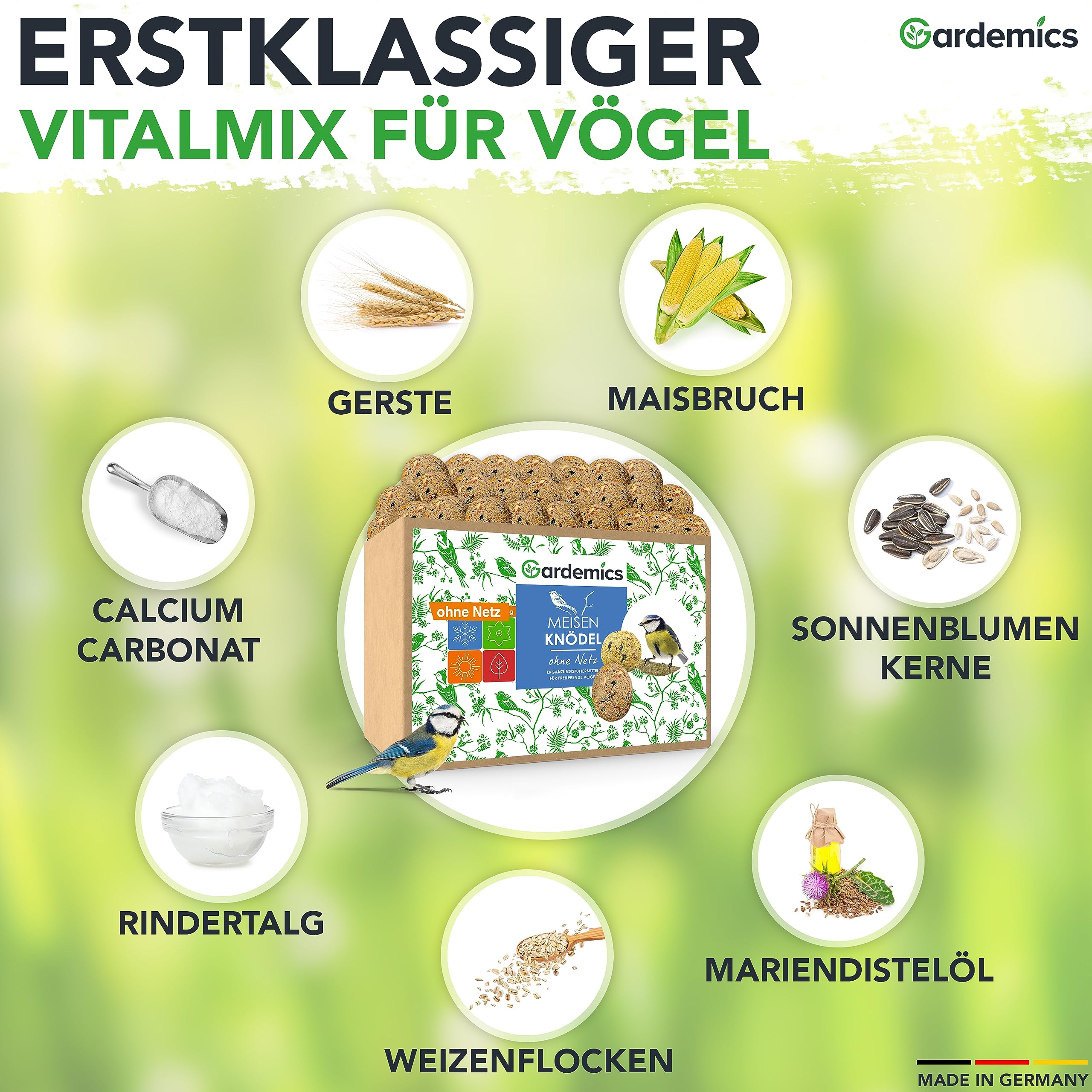 Gardemics Meisenknödel ohne Netz für Wildvögel, Vogelknödel [100 Stück] [9 kg] Wildvogelfutter für Artenvielfalt im Garten | Ganzjahresfutter