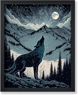 Poster Master Howling Wolf Poster - Moon Print - Mountain Art - Wolf & Moon Art - Gift for Men, Women & Animal Lover - Landscape Decor for Bedroom, Living Room or Kid's Room - 8x10 UNFRAMED Wall Art