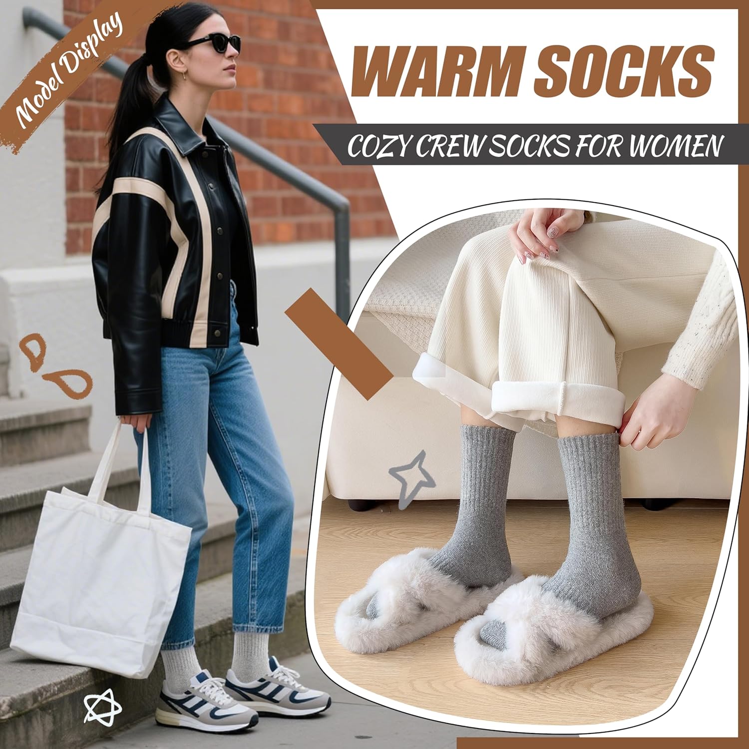 EBMORE Merino Wool Socks for Women Hiking Thermal Warm Winter Thick Boot Cozy Crew Comfy Work Socks for Ladies 5 Pairs - Image 5