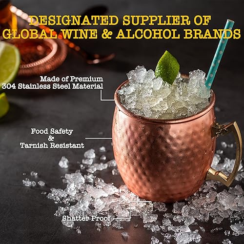 Miniatura 2 de Moscow Mule - Juego de tazas de 9 a 20 onzas de acero inoxidable 304 con 4 popotes, 1 jigger, gran comedor, barra de entretenimiento, juego de 4