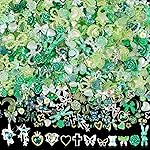 Sinyanail 3D Flower Nail Charms Set,150pcs Mixed Size Camellia Rose Resin Charms,150pcs Mixed Size and Color Leaves,100pcs Round White Pearl Beads for Nail Accessories Nail Art (30-Metal-Green)