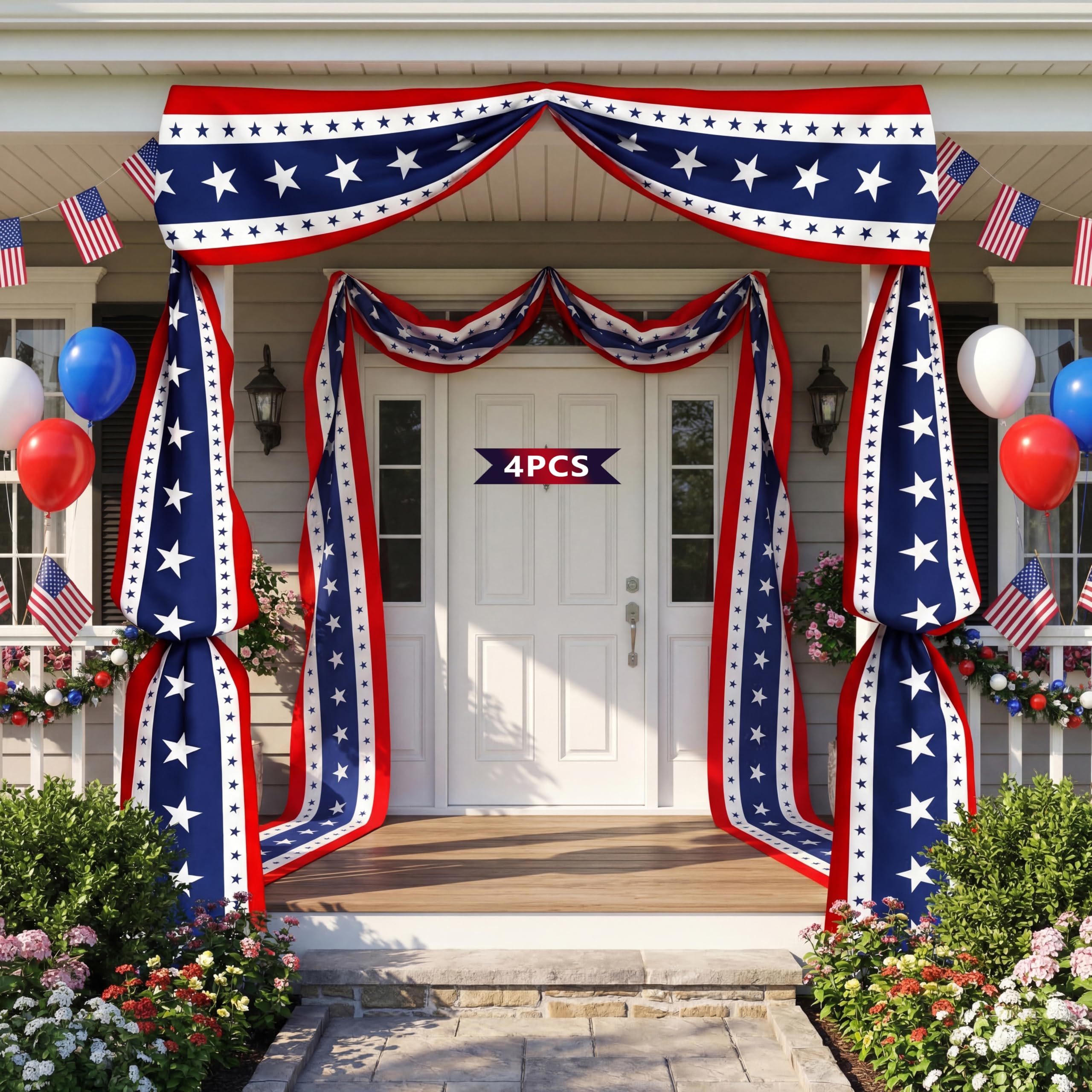 Photo 1 of USA Bunting Flag 4th of July Red White Blue American Patriotic Independence Day and Memorial Days Decorations