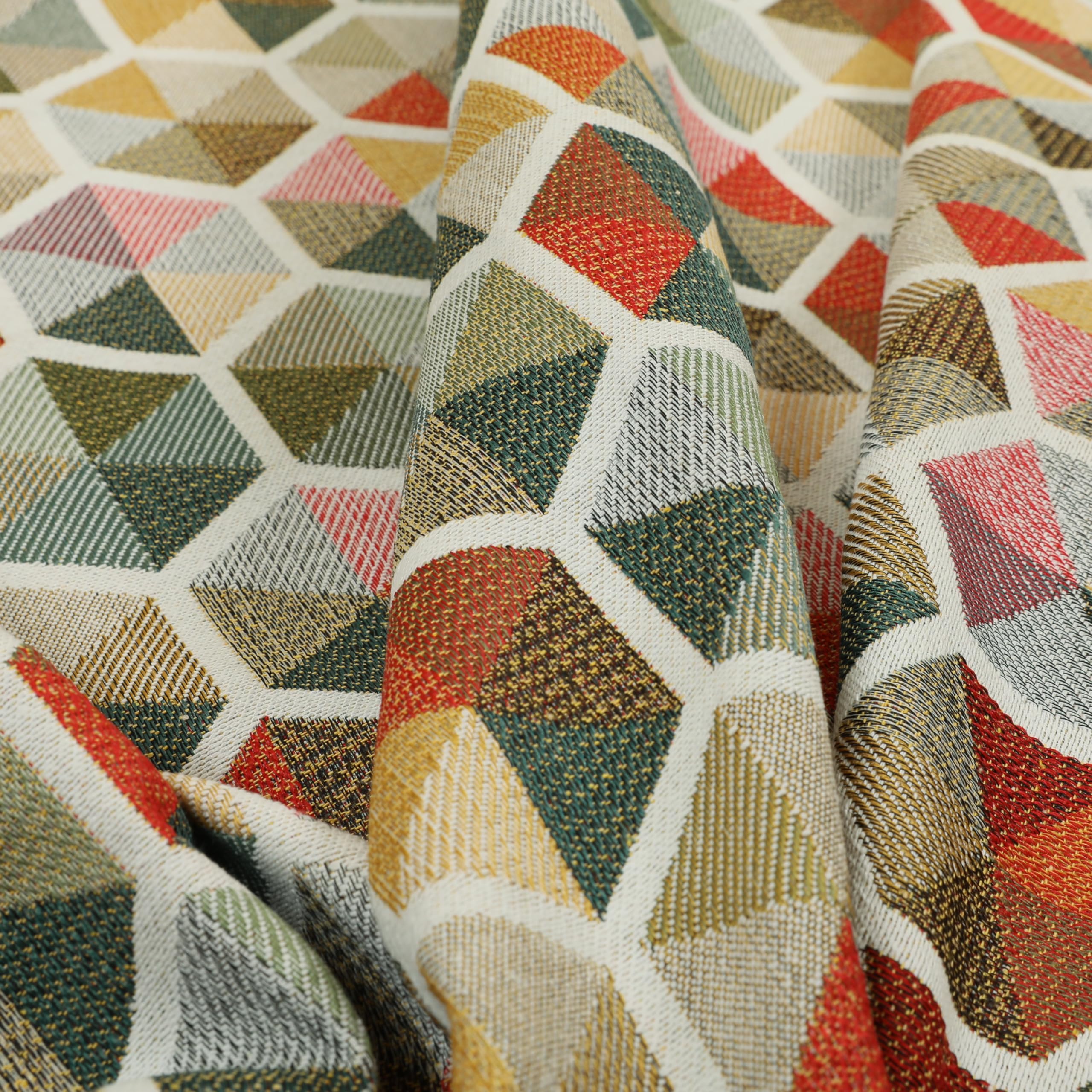 Redbrick Mill Fabrics Flame Retardant White Multicolour Chenille Upholstery Curtain Fabric Geometric Hexagon Pattern (1 Metre) โ image 1