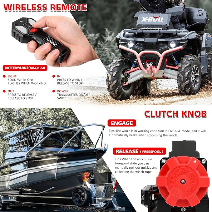 Winche X-BULL 12V 6000lb con Cable Sintético y Control Remoto miniatura 3