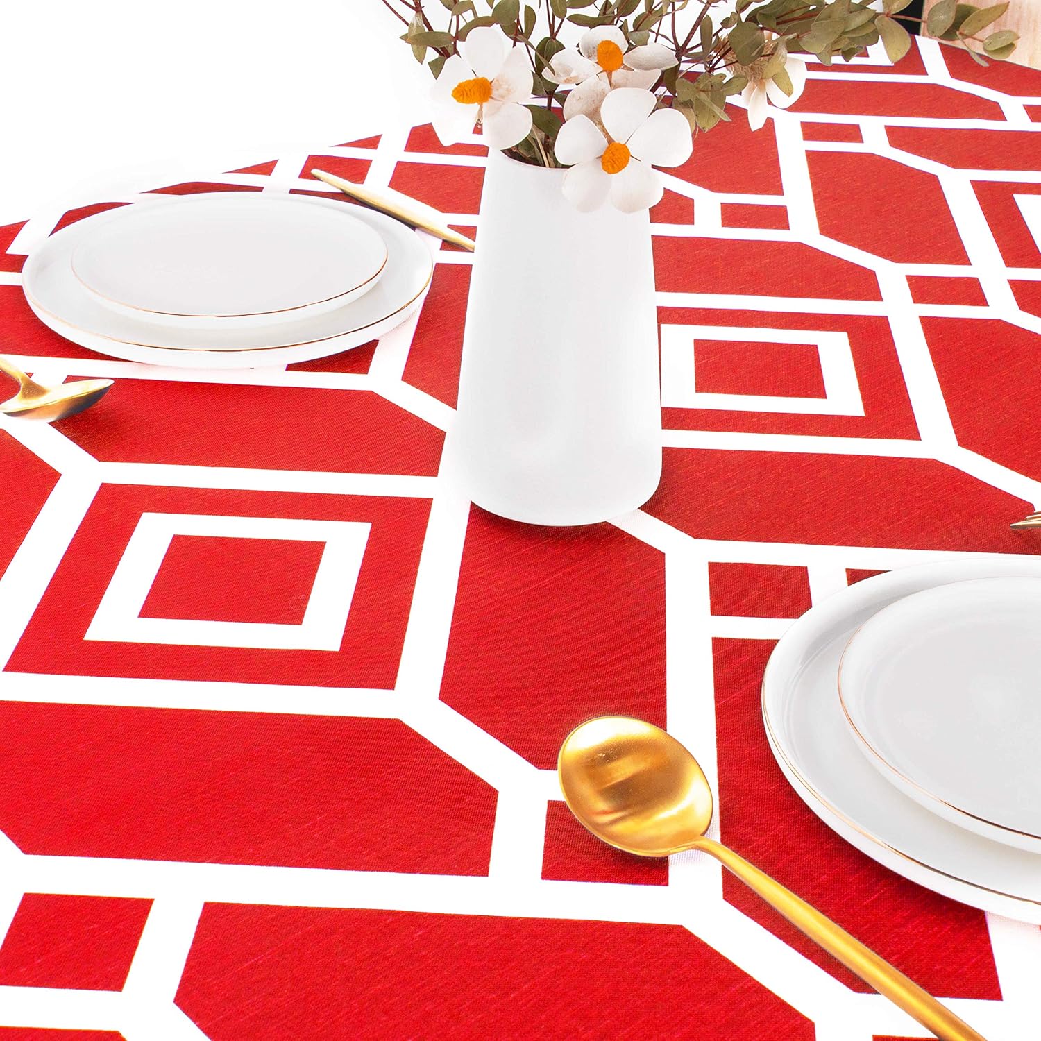 LUSHVIDA Moroccan Rectangle Table Cloth, 54 x 108 Red - Washable Water Resistance Microfiber Tablecloth Decorative Fabric Table Cover for Picnic Banquet Party Kitchen Dining Room, 150 GSM 54 x 108 inch Red