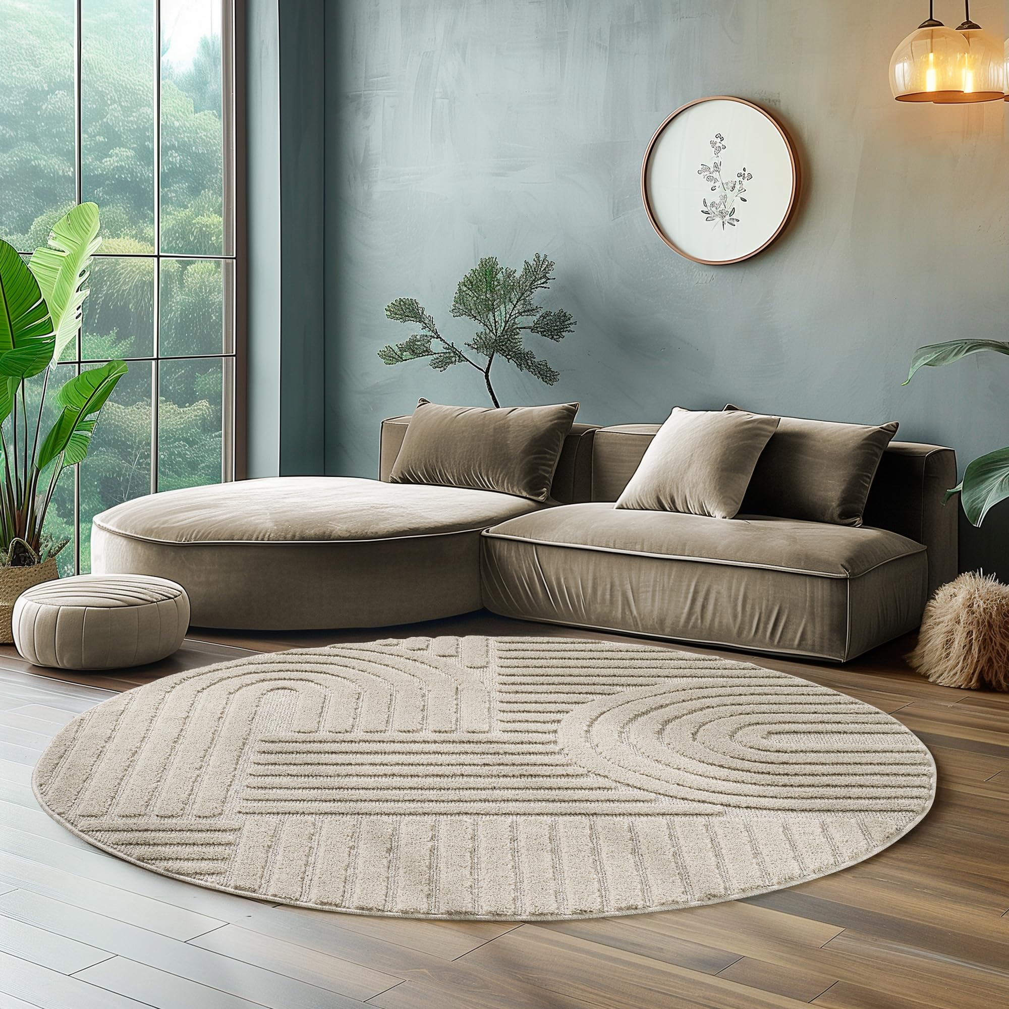 SIMPEX Teppich Hochflor Wohnzimmer Teppich, Weich & Flauschig, Skandinavisch Boho Stil, Langflor Shaggy, Pflegeleicht, Jute Rückseite