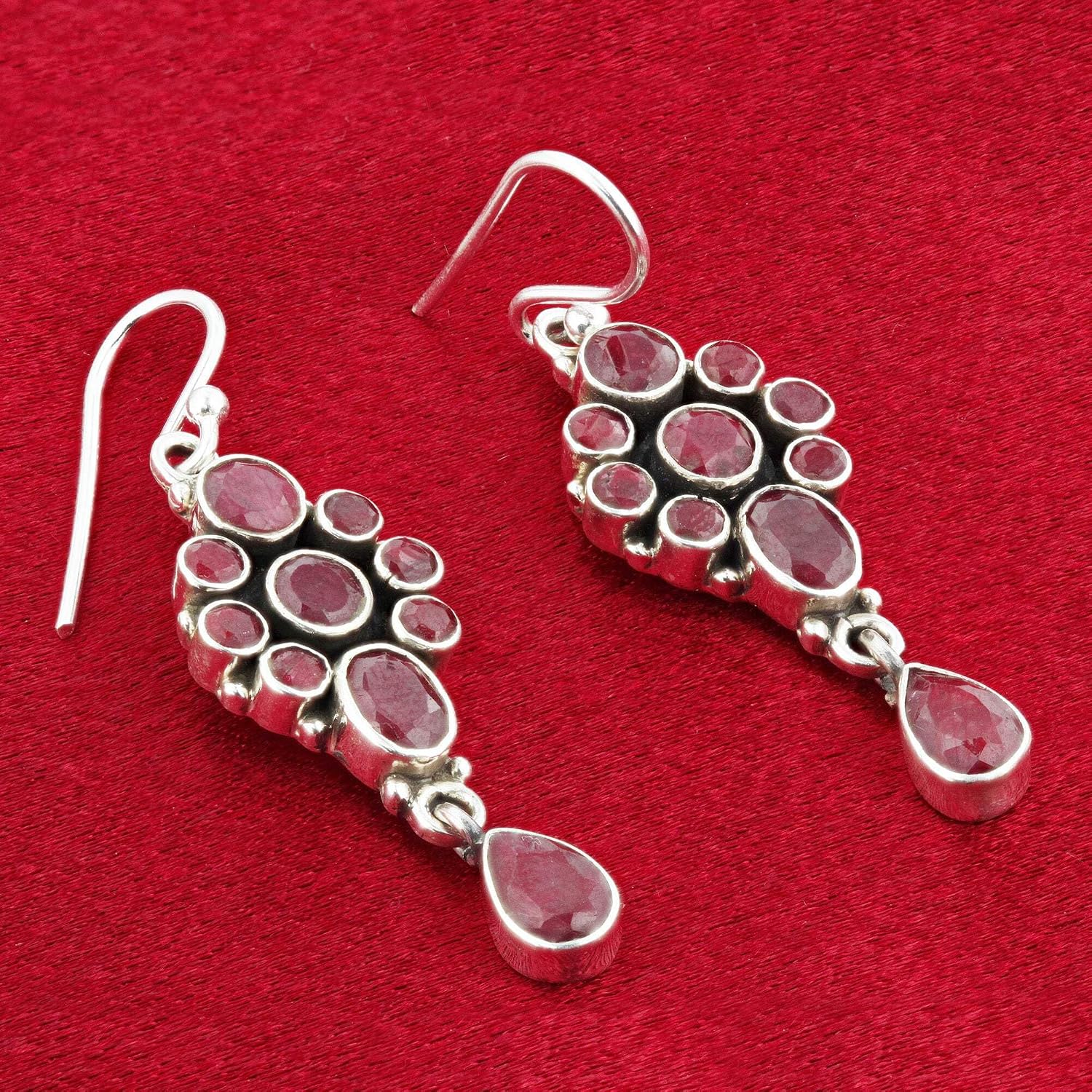 Dyed Ruby Gemstone Bali Design 925 Sterling Silver Drop Earrings for Women