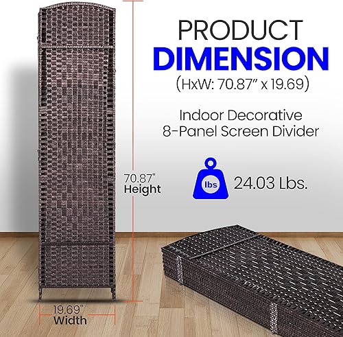 Miniatura 2 de Pantalla de privacidad plegable de 8 paneles de 12 pies de ancho, divisor de habitación de 6 pies de alto, divisores de pared de oficina portátiles,