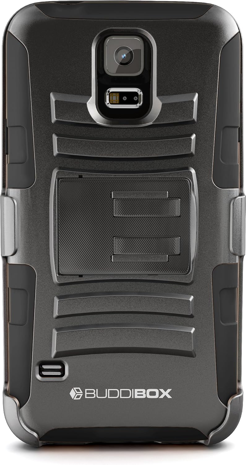 BUDDIBOX Kickstand Phone Case with Belt Clip Holster, Black