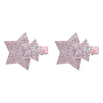 Amazon Brand - Solimo Kids Hair Pins with Gliterry Stars, Pink, Pack of 2