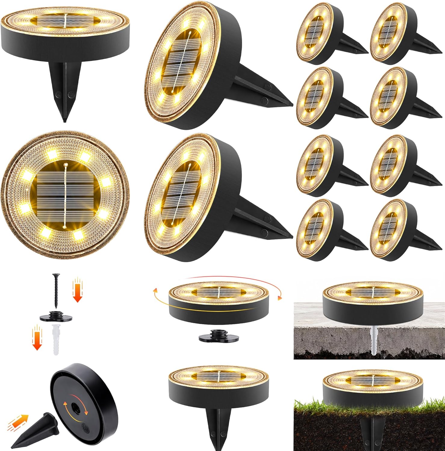 iBaycon Solar Bodenleuchten Aussen, 3000K Warmweiß 8 LED Solarlampen für Außen Garten Wetterfest,Solarleuchten Gartenbeleuchtung f