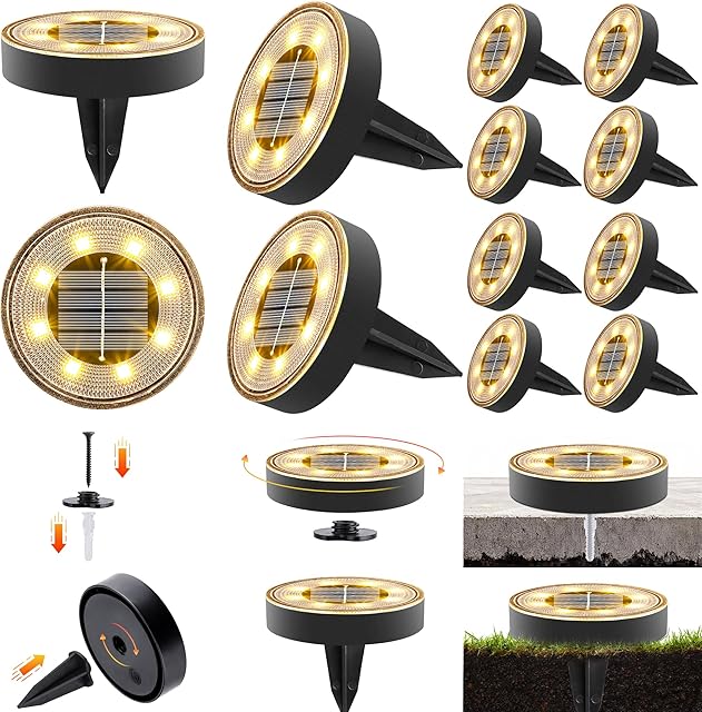 iBaycon iBaycon Solar Bodenleuchten Aussen, 3000K Warmweiß 8 LED Solarlampen für Außen Garten Wetterfest,Solarleuchten Gartenbeleuchtung f — Beleuchtung