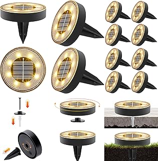 iBaycon Solar Bodenleuchten Aussen, 3000K Warmweiß 8 LED Solarlampen für Außen Garten Wetterfest,Solarleuchten Gartenbeleuchtung für Boden Weg Rasen Gehweg Patio(12 Stück)