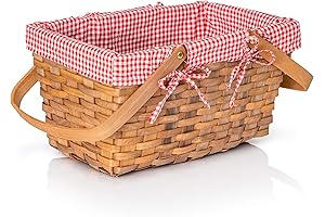 Big Mo's Toys Picnic Basket: Woven Natural Woodchip Wicker Basket with Lining Blanket