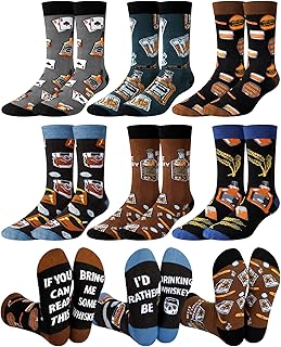 6 Pairs Novelty Whiskey Socks for Men Funny Bourbon Scotch Crew Socks Drink Party