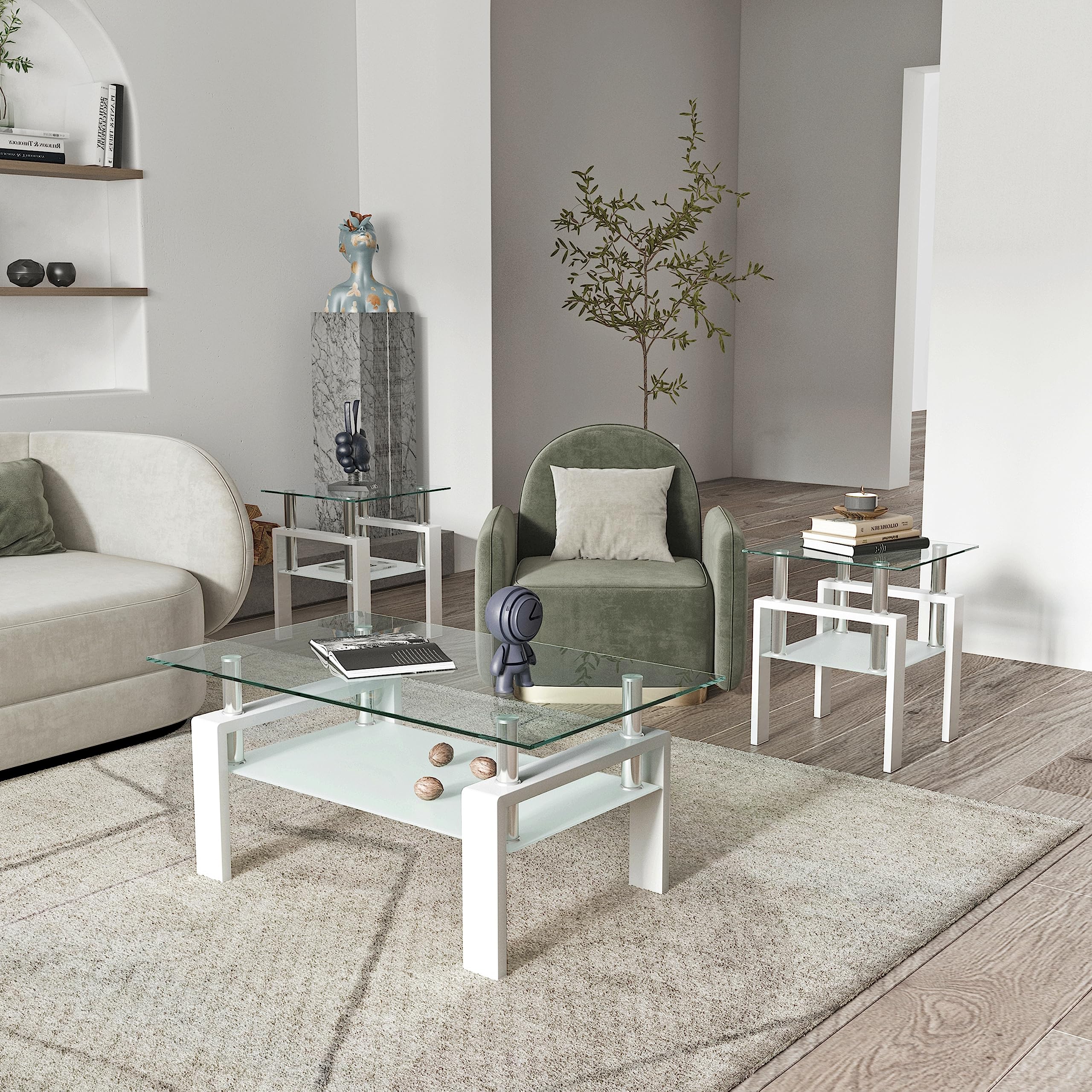 Glass End Tables Living Room Set Of Glass Coffee Table And End