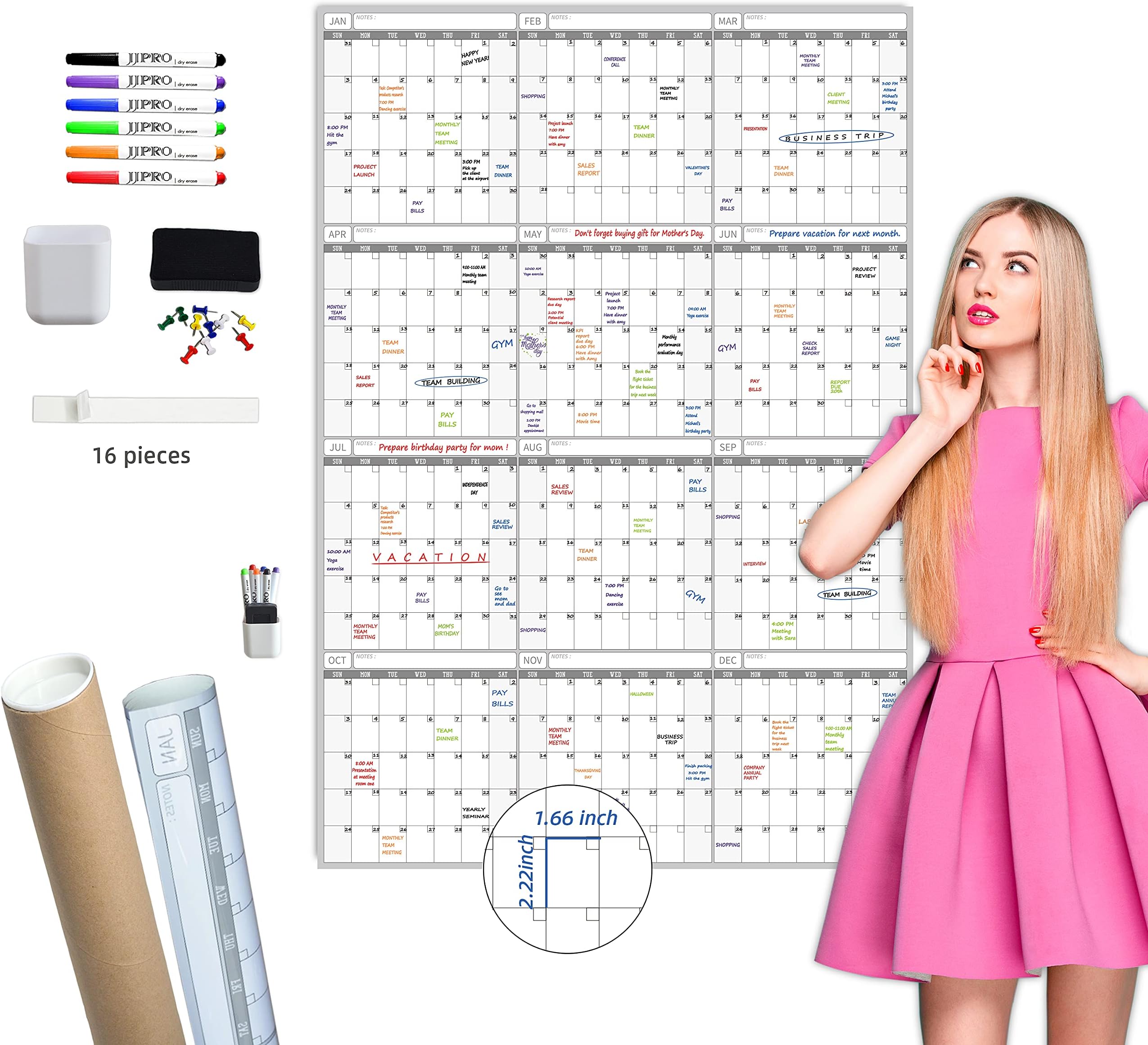 2026 Large Dry Erase Wall Calendar - 52x36 Inches - Blank Undated Yearly Calendar - Whiteboard Premium Laminated Planner - Reusable Laminated Office Jumbo 12-Month Calendar (Vertical)