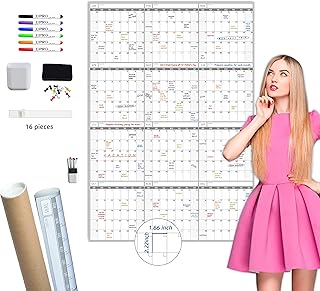Large Dry Erase Wall Calendar - 52x36 Inches - Blank Undated Yearly Calendar - Whiteboard Premium Laminated Planner - Reusable Laminated Office Jumbo 12-Month Calendar (Vertical)