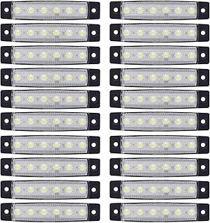 (Pack of 20) LEDVillage 20 Pcs 3.8 Inch 6 LED White Side Marker Lights, Trailer Marker Lights, Rear Side Marker Lamp, Led Marker Lights Trucks, Cab Marker, RV Marker light